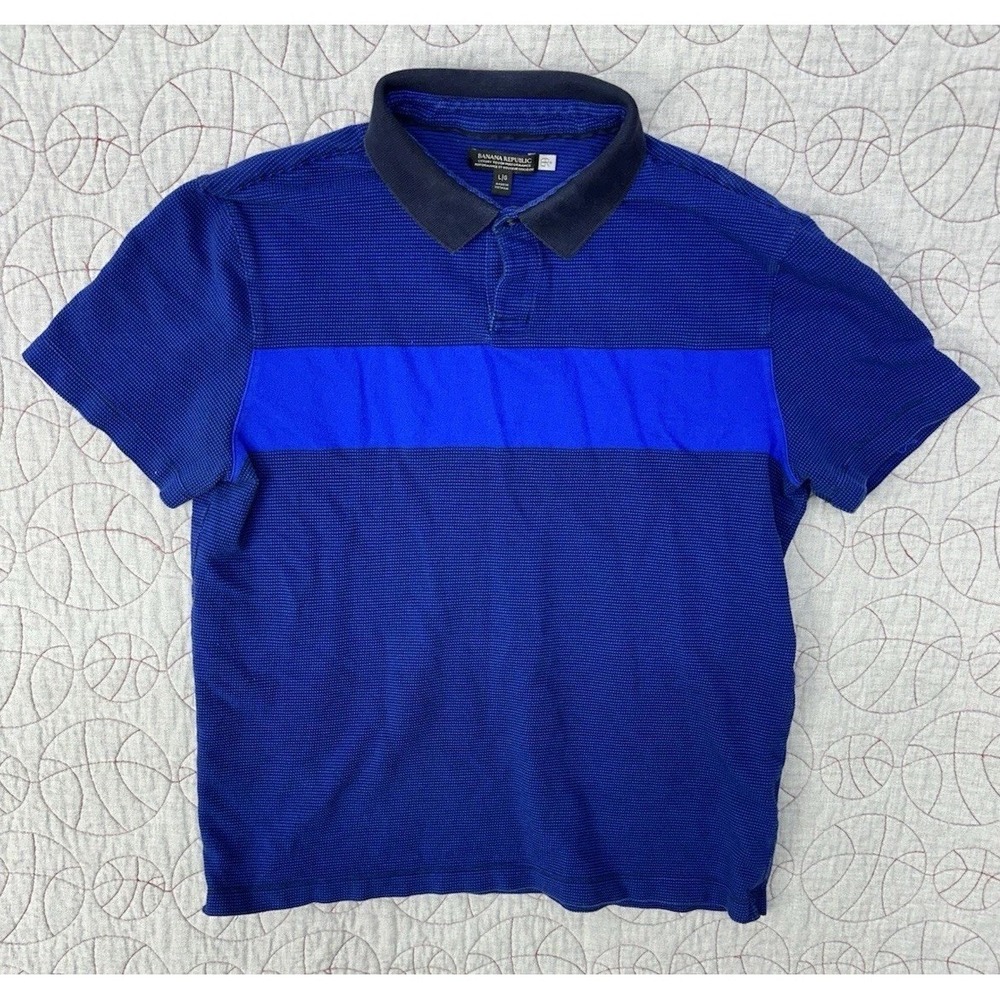 Banana Republic BR+ Luxury Touch Performance Polo Golf Shirt Large Blue Stripe